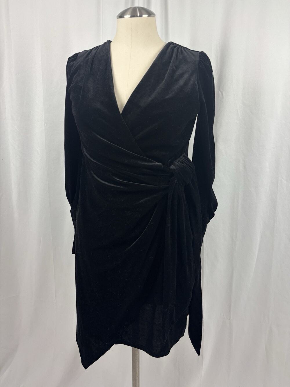 NEW Express Velvet Wrap Dress Long Sleeve Black Dress S Cocktail Whimsygoth